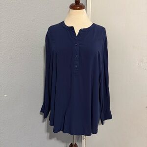 Old Navy Women Blue Relaxed Buttoned Long Sleeve Blouse Mandarin Collar Size XXL